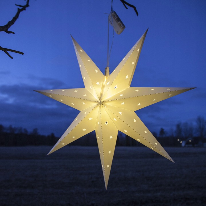 Gwiazda wisząca biała LED ALICE 60 cm na baterie na zewnątrz
