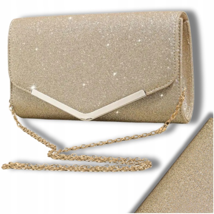 Wieczorowa Złota Torebka Elegancka Kopertówka Wizytowa Błyszcząca Retro