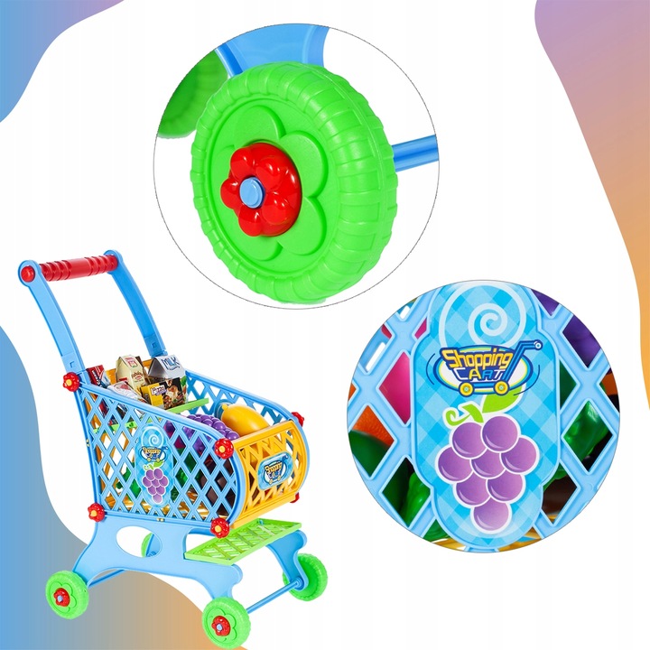 WÓZEK KOSZYK ZAKUPOWY MARKETOWY NA ZAKUPY Z PRODUKTAMI DLA DZIECI