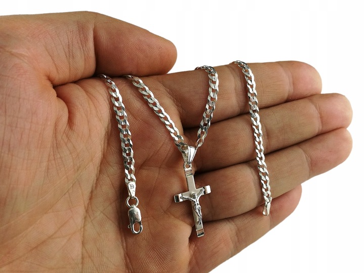 SREBRNY ŁAŃCUSZEK MĘSKI NASZYJNIK PANCERKA SREBRO 925 Z KRZYŻYKIEM GRAWER