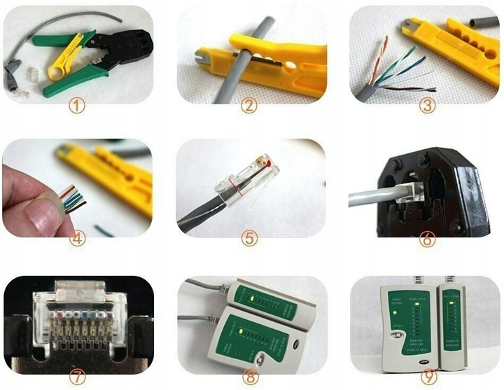 TESTER KABLI RJ45 ŚCIĄGACZ ZACISKARKA LAN3 NARZĘDZ