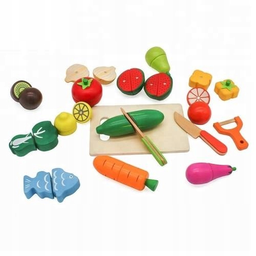 DREWNIANE OWOCE I WARZYWA ZESTAW DESKA SKRZYNKA