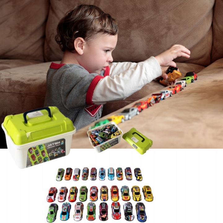 DUŻY ZESTAW SAMOCHODÓW METALOWE RESORAKI w walizce Autka AUTKO Z NAPĘDEM