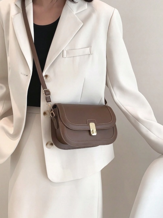 TOREBKA DAMSKA BRĄZOWA CIEMNA SKÓRZANA NA RAMIĘ LISTONOSZKA PASEK EKO D08