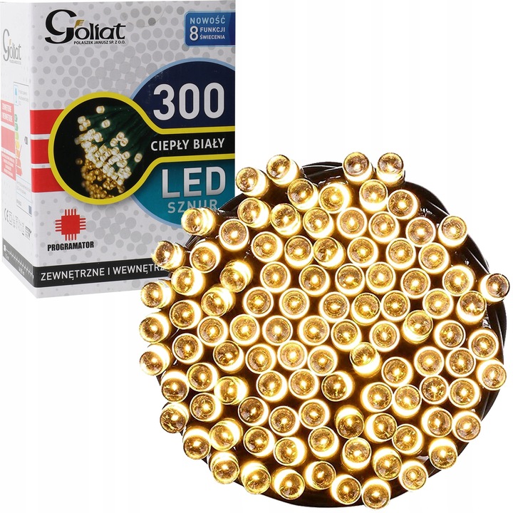 LAMPKI NA CHOINKĘ choinkowe 300 LED PROGRAMATOR zewnętrzne ciepłe białe