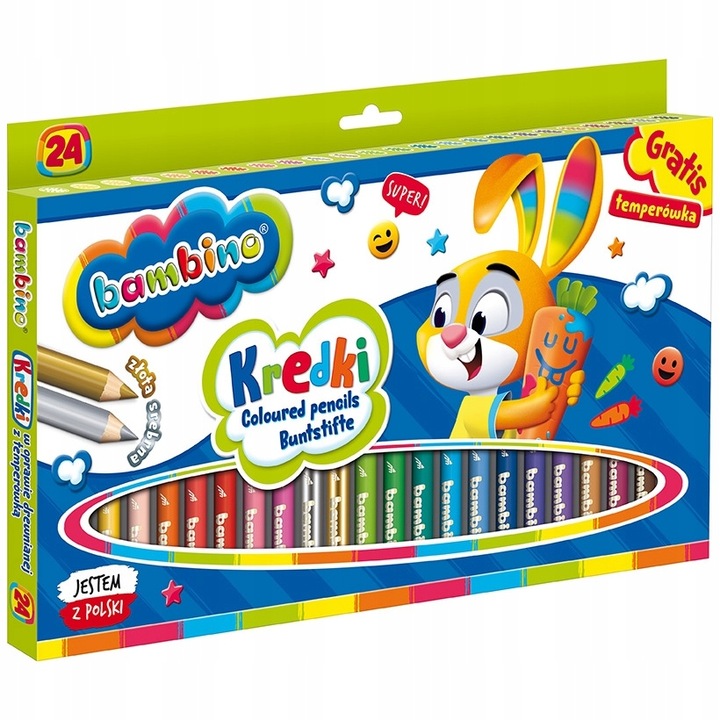Bambino KREDKI 24 Z GLINKI KAOLINOWEJ, DREWNIANE, GRUBE +temperówka GRATIS