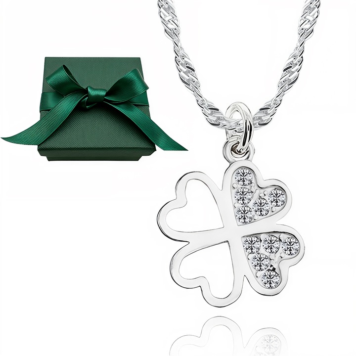 Naszyjnik srebrny 925 koniczynka i cyrkonie idealny prezent dla niej 45 cm