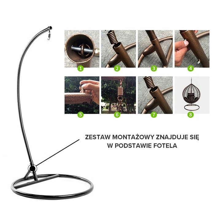 FOTEL OGRODOWY WISZĄCY KOKON DUŻY KOSZ VEGAS Z PODSTAWĄ PODUSZKA SZARA