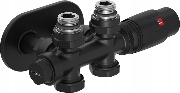 MEXEN G00 ZESTAW TERMOSTATYCZNY KĄTOWY Z MASKOWNICĄ R DUPLEX DN50 CZARNY