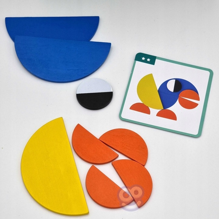 Drewniana Układanka Klocki GRA Karty Zadania EDU 40 Wzorów 50 Elementów