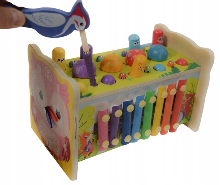 SORTER DREWNIANY WBIJAK KOSTKA CYMBAŁKI GRA UKŁADANKA KLOCKI MONTESSORI SOW