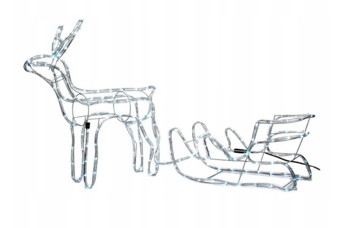 Renifer Świąteczny z Saniami Figurka Świecący LED BIAŁY Zewnętrzny Duży