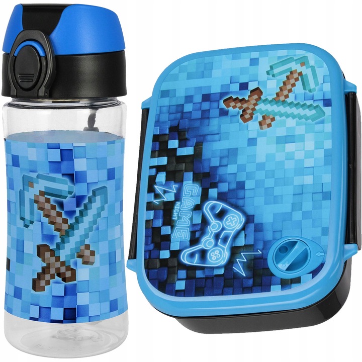 ZESTAW ŚNIADANIOWY BIDON ŚNIADANIÓWKA TRITAN 450ml BPA FREE PIXELE PAD