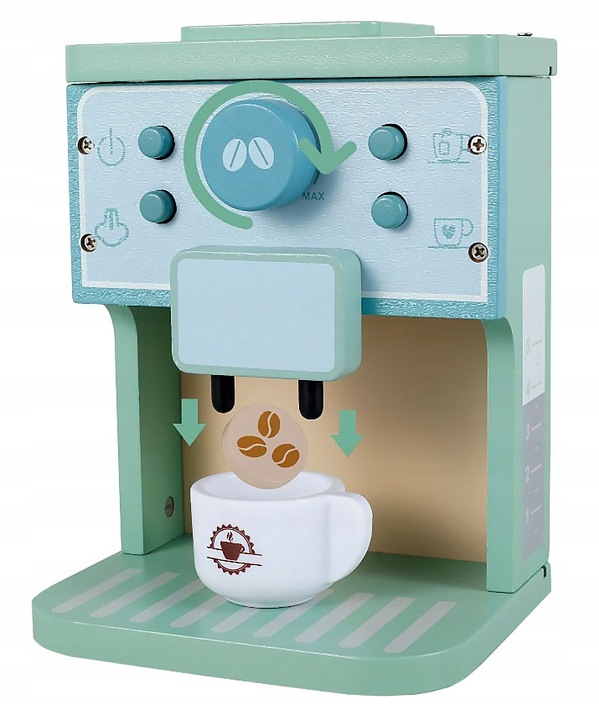 DREWNIANY EKSPRES DO KAWY DLA DZIECI AUTOMAT AGD KAWIARNIA ZESTAW PREZENT