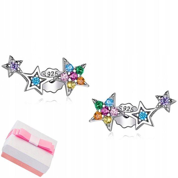 Srebrne kolczyki rodowane gwiazdki wkrętki sztyfty srebro próba 925