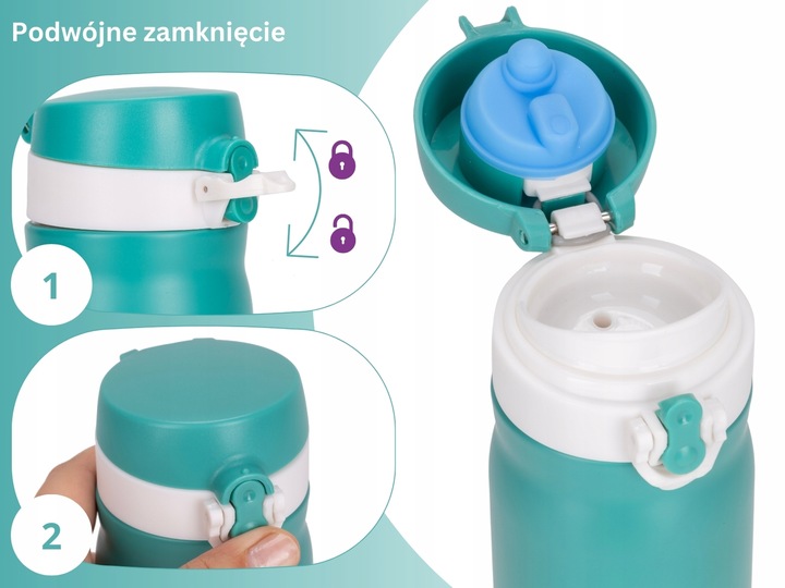 KUBEK TERMICZNY TERMOS STALOWY 100% SZCZELNY pojemny bidon 360 ml KAMILLE