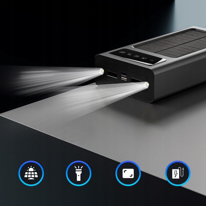 POWERBANK SOLARNY 20000 MAH KABEL ŁADOWANIE