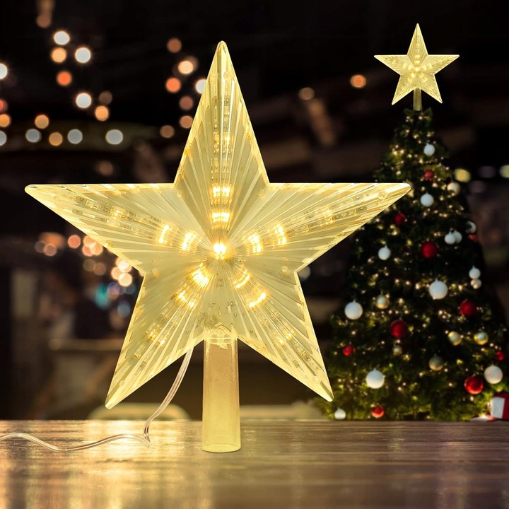 Czubek Na Choinkę Z 31 LED Czubek W Kształcie Gwiazdy, Lampki Choinkowe