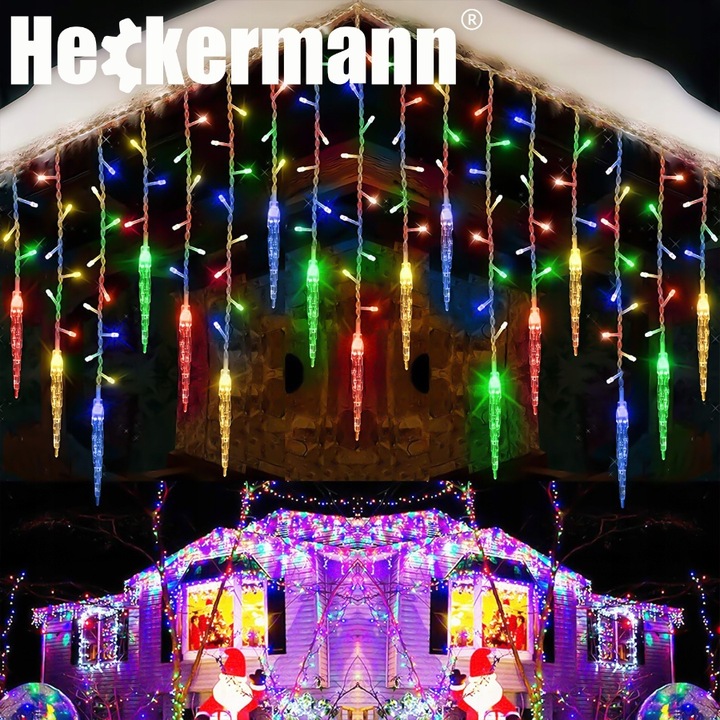 LAMPKI ZEWNĘTRZNE I WEWNĘTRZNE ŚWIĄTECZNE SOPLE 216 LED Z EFEKTEM ŚWIATEŁKA