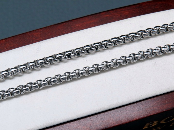 SREBRNY ŁAŃCUSZEK Z KRZYŻYKIEM STAL CHIRURGICZNA 316L SPLOT KRÓLEWSKI 60CM