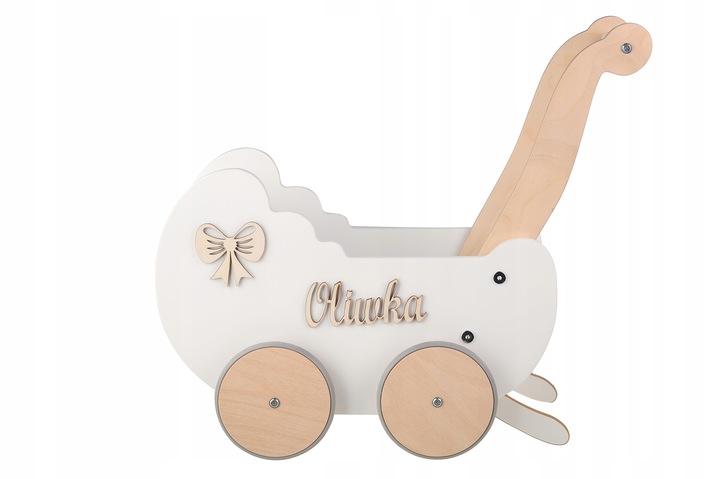 WÓZEK DLA LALEK DREWNIANY PCHACZ JEŹDZIK WÓZEK + IMIĘ PRODUCENT