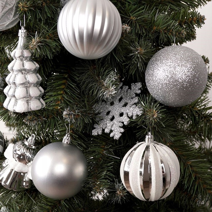 20x Bombki CHOINKOWE świąteczne nietłukące SREBRNE zestaw bombek na choinkę