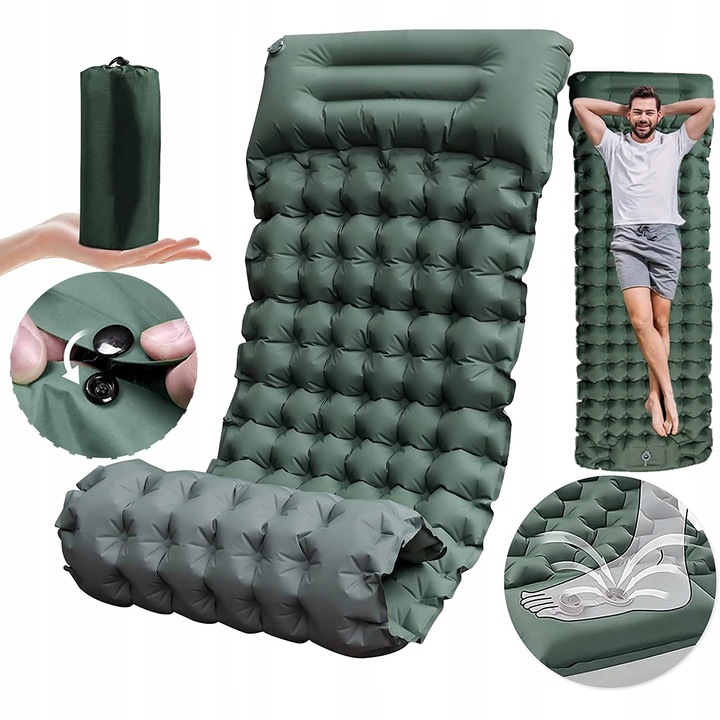 MATA SAMOPOMPUJĄCA KARIMATA DMUCHANA MATERAC 200X70X10CM zPODUSZKĄ MATERAC