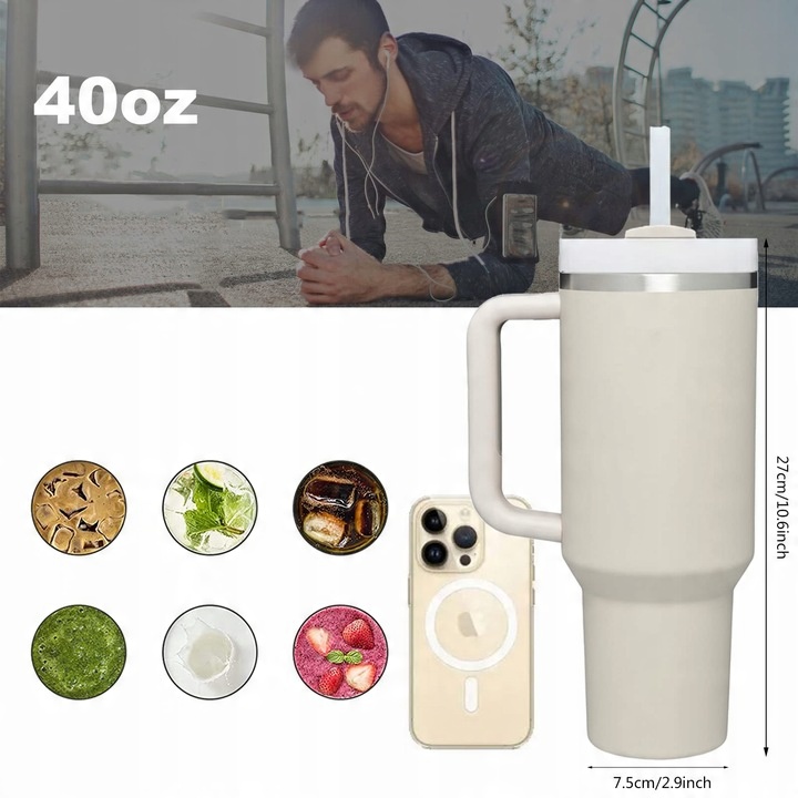 1200ML KUBEK TERMICZNY ZE SŁOMKĄ I USTNIKIEM TERMOS DO SAMOCHODU