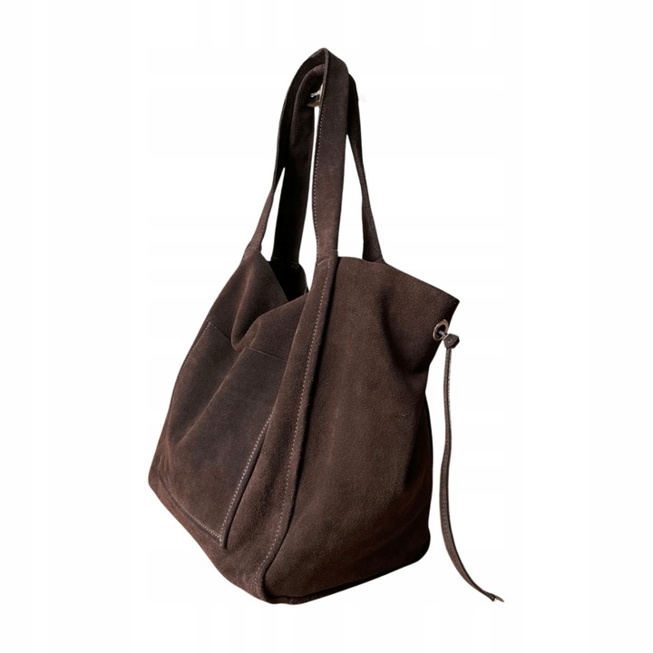 Czekoladowa zamszowa torebka shopper worek XL ZAMSZ NATURALNY Vera Pelle A4