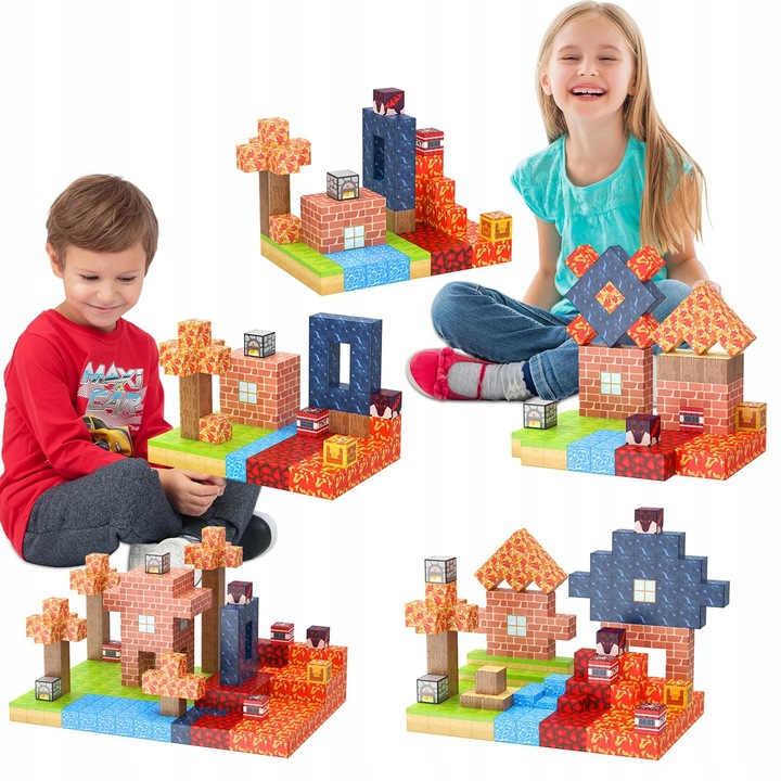 KLOCKI MAGNETYCZNE MINECRAFT BLOKI KLOCKI PIXELE SZEŚCIANY 100 KLOCKÓW