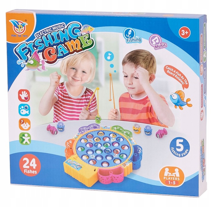 Gra Łowienie Rybek Zręcznościowa Rybki Do Łowienia 24 szt + 5 Wędki Muzyka
