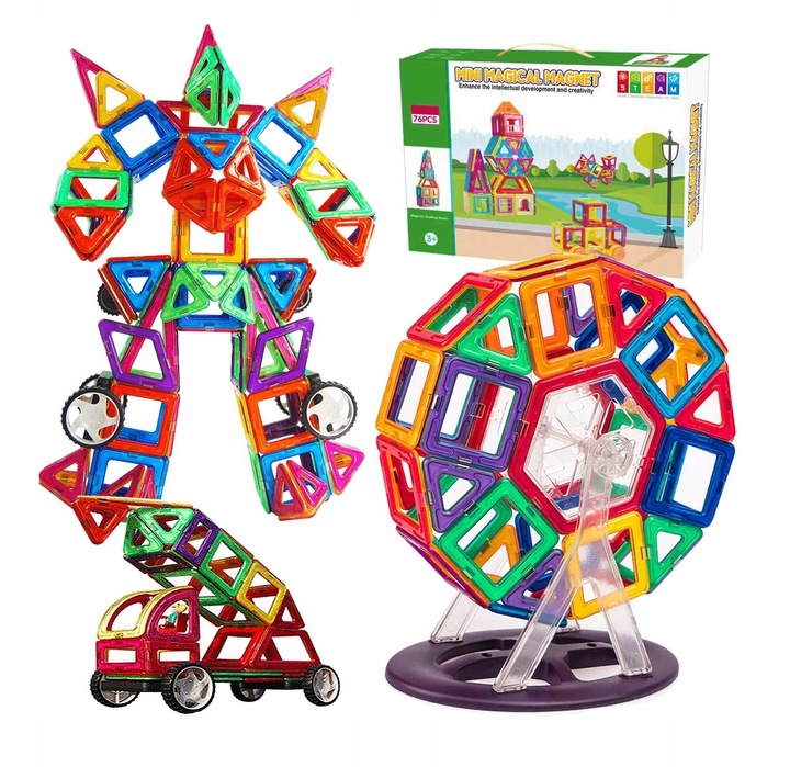 KLOCKI MAGNETYCZNE PANELE NEODYMOWE 76 EL DUŻY ZESTAW EDUKACYJNY DLA DZIECI