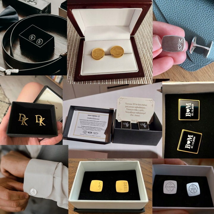 Złote spinki do mankietów z grawerem ZaNa Design