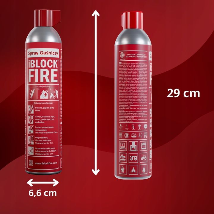 GAŚNICA iBlockFIRE ABCF+E 0,6L. 100%BIO SPRAY GAŚNICZY iBlockFIRE ZASIĘG 8M
