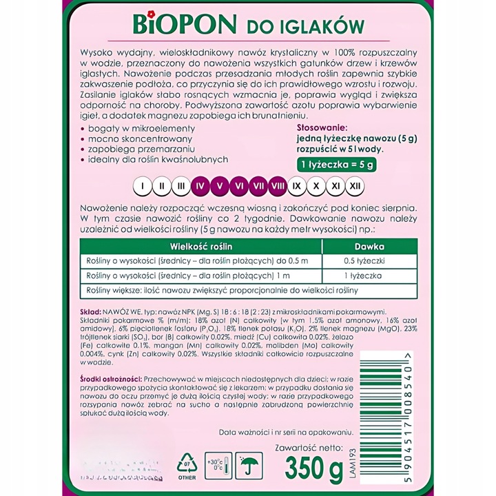 BOPON Nawóz Do Iglaków Koncentrat Rozpuszczany w Wodzie 350 g x 4 sztuki