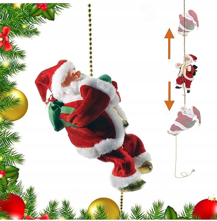 Wspinający się Mikołaj na Linie 100cm Melodyjka Prezent na Święta góra,dół