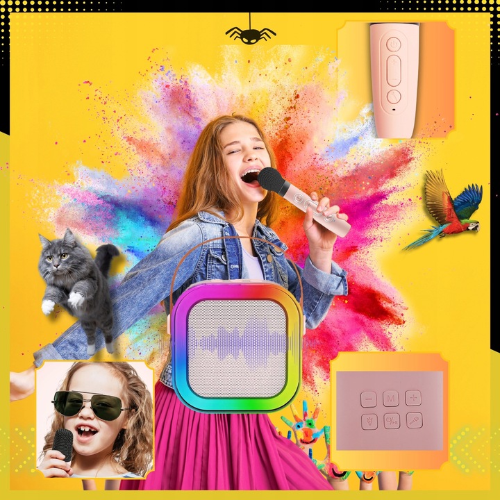 ZESTAW DO KARAOKE DLA DZIECI 2 MIKROFONY GŁOŚNIK BEZPRZEWODOWY 2X MIKROFON