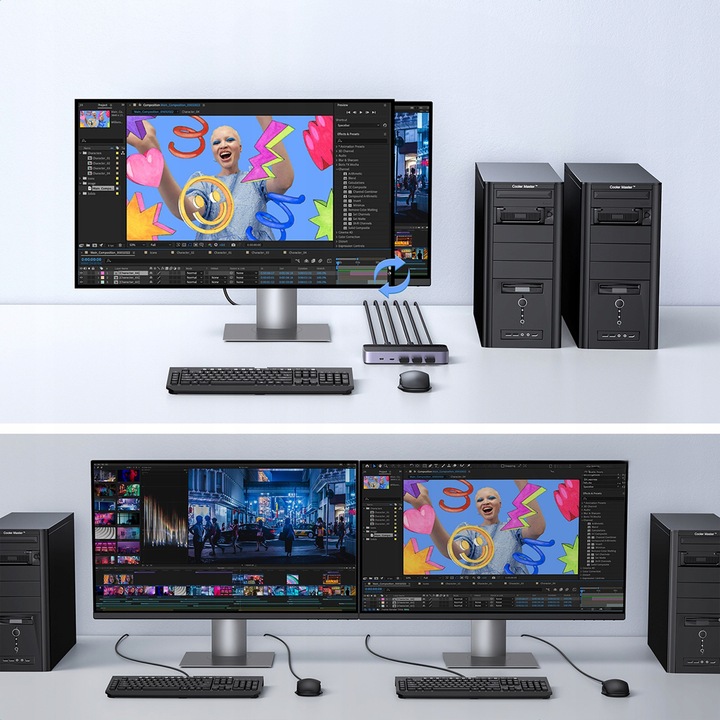 UGREEN PRZEŁĄCZNIK SWITCH KVM 2w1 HDMI USB-A USB-B USB-C MICRO 4K 2X KABEL