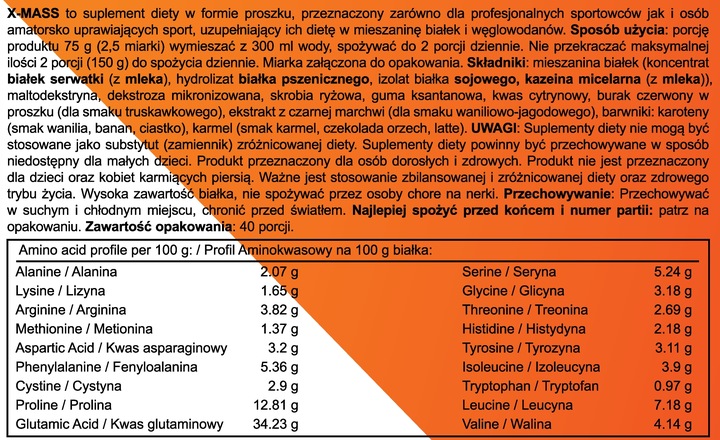 GAINER w proszku białko węglowodany ProActive X-MASS NUGAT 3000g