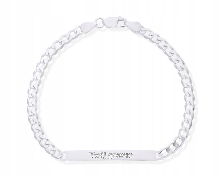 Bransoletka Srebrna Męska z Blaszką + Grawer pr. 925 dł. 19 cm