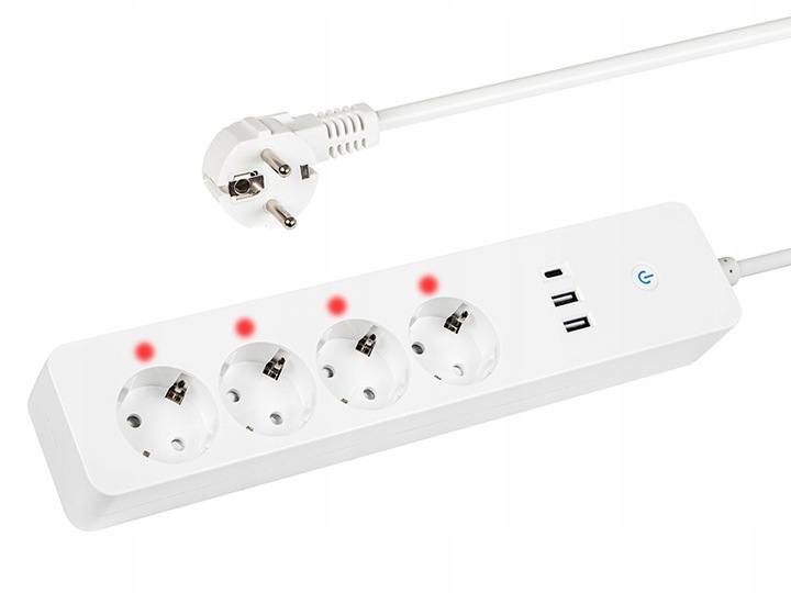 INTELIGENTNA LISTWA ZASILAJĄCA PRZEDŁUŻACZ 1,5m 4GN USB USB-C TUYA SMART