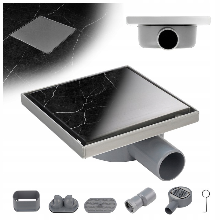 ODPŁYW LINIOWY KWADRATOWY 15x15 CM INOX OBROTOWY NISKI SYFON 360 DL07 FIX