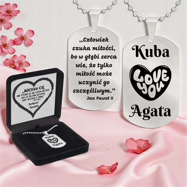 Grawerowany nieśmiertelnik stal 316L prezent + pudełko z dedykacją