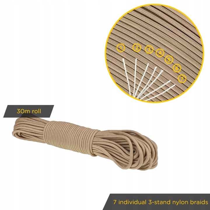 Linka EDCX 4mm Paracord 550 - (Tan, 30 m)