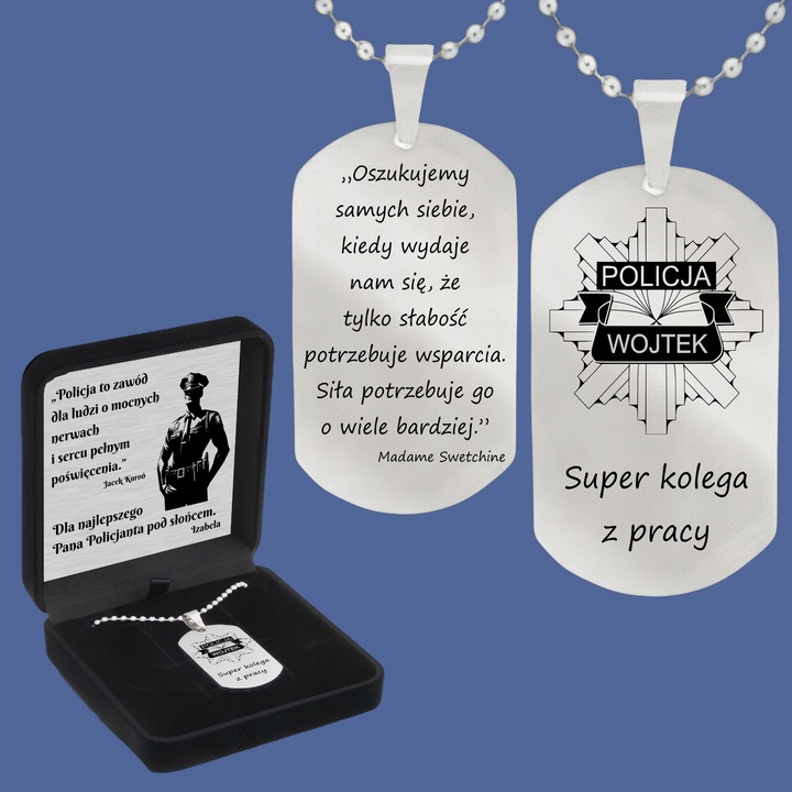 Grawerowany nieśmiertelnik stal 316L prezent + pudełko z dedykacją