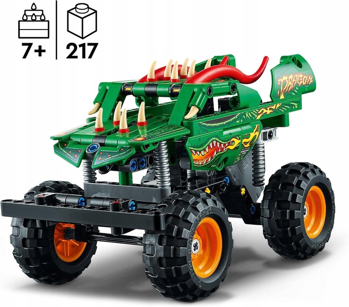 LEGO TECHNIC Monster Jam Dragon 2w1 klocki 42149 krokodyli pojazd zestaw 7+