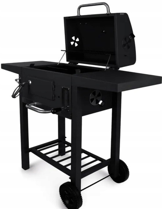 MOCNY GRILL WĘGLOWY OGRODOWY DWA RUSZTY POPIELNIK TERMOMETR DWIE PÓŁKI XXL