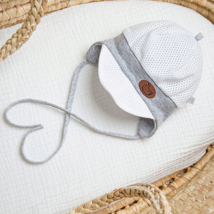 LETNIA CZAPKA NIEMOWLĘCA z daszkiem AŻUROWA słońce dla noworodka 34-36