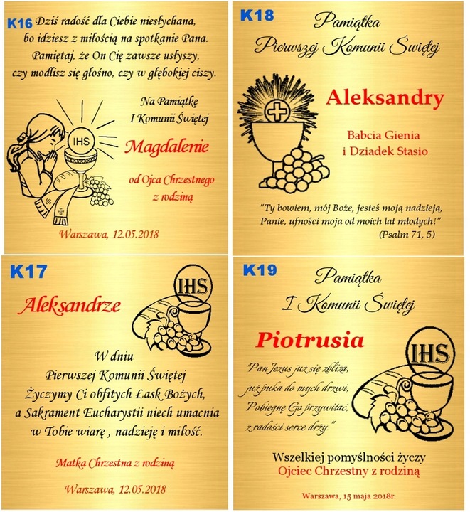 Łańcuszek Złoty Medalik Chrzest Komunia Grawer