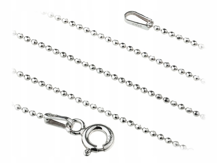 Długi Srebrny Łańcuszek Kulkowy Diamentowany Kulki 1mm Ozdobny Cienki 60cm